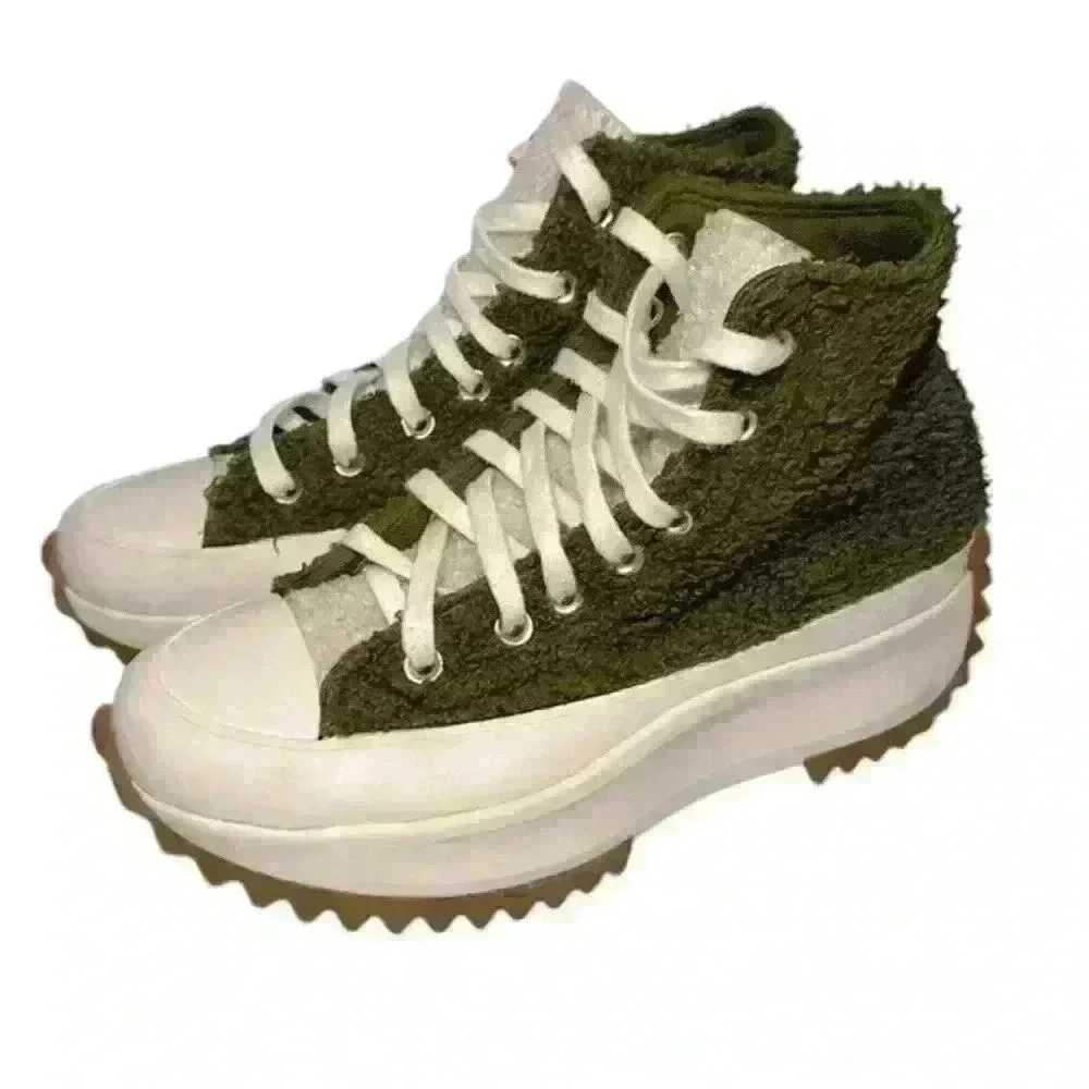 Converse Run Star Hike High Women's Fur Green Moss Lace Up 573197C Size 6.5 - Picture 2 of 15